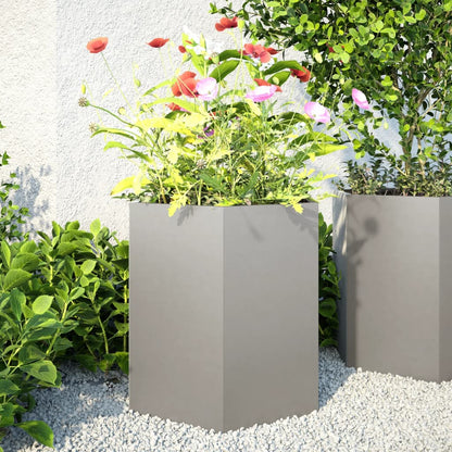 Vaso/floreira de jardim 2 pcs hexagonal 46x40x45 cm aço inox.