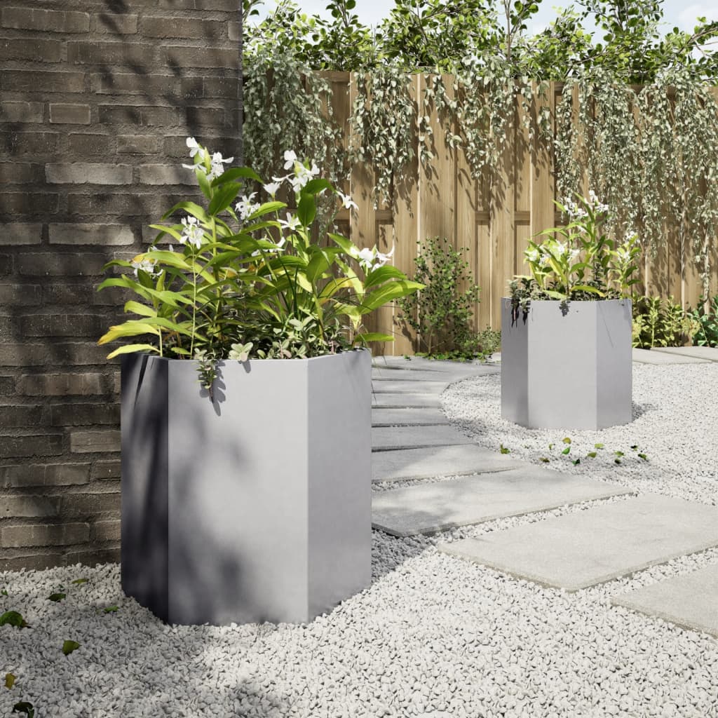 Vaso/floreira jardim 2 pcs hexagonal 46x40x45 cm aço galvaniz.