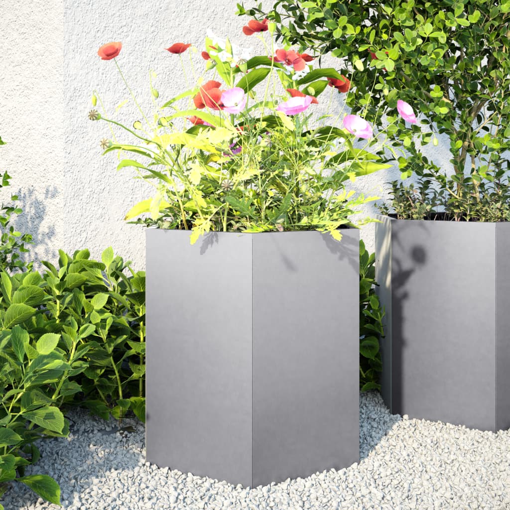 Vaso/floreira jardim 2 pcs hexagonal 46x40x45 cm aço galvaniz.