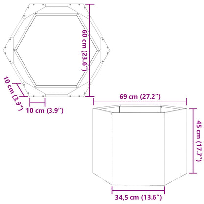 Vaso/floreira de jardim hexagonal 69x60x45 cm aço branco