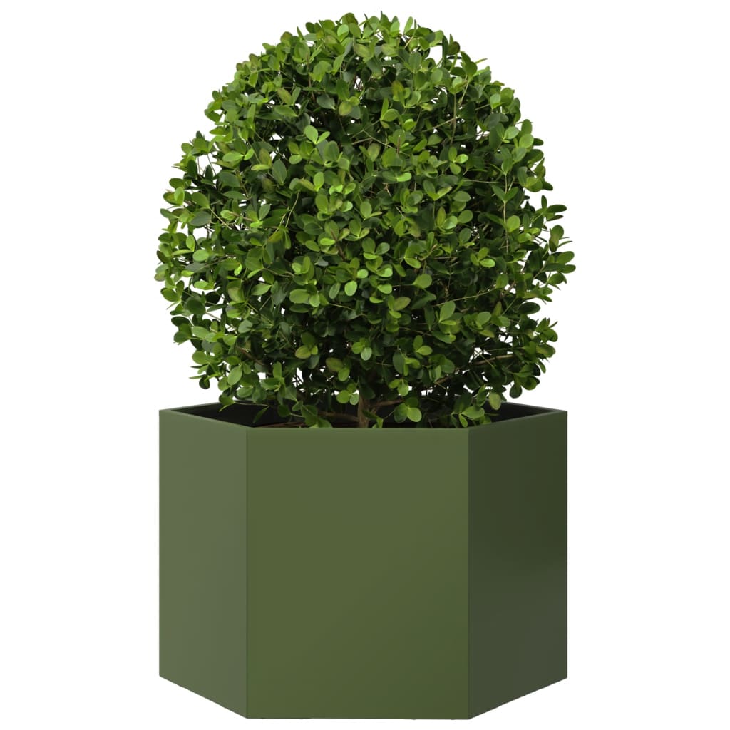 Vaso/floreira de jardim hexagonal 69x60x45cm aço verde azeitona