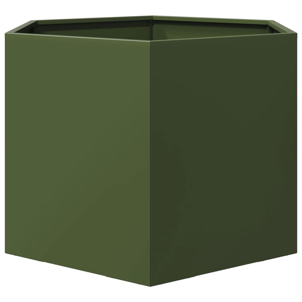 Vaso/floreira de jardim hexagonal 69x60x45cm aço verde azeitona