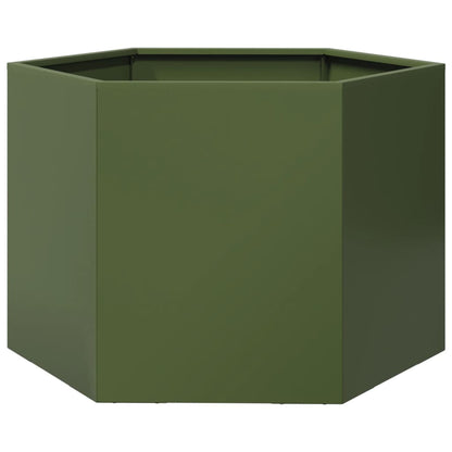 Vaso/floreira de jardim hexagonal 69x60x45cm aço verde azeitona