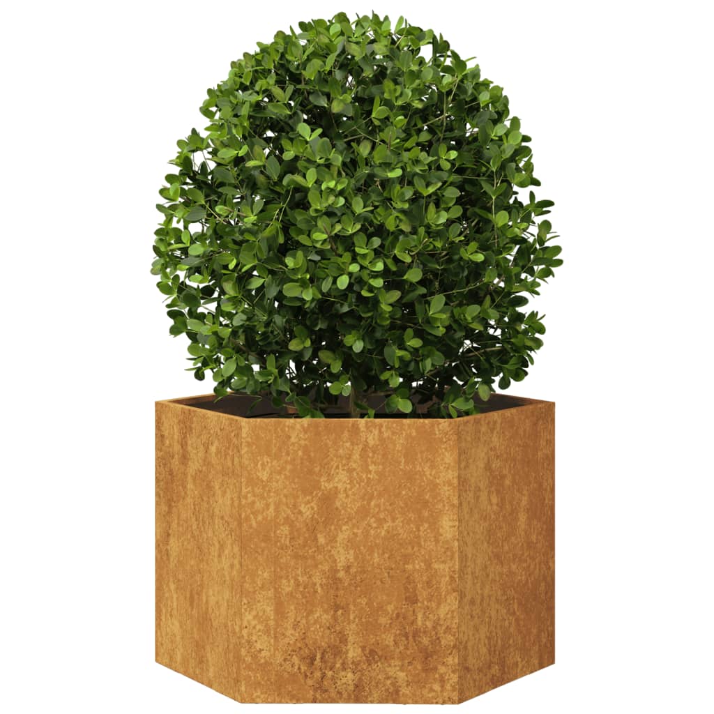 Vaso/floreira de jardim hexagonal 69x60x45 cm aço corten