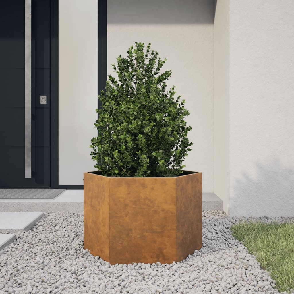 Vaso/floreira de jardim hexagonal 69x60x45 cm aço corten