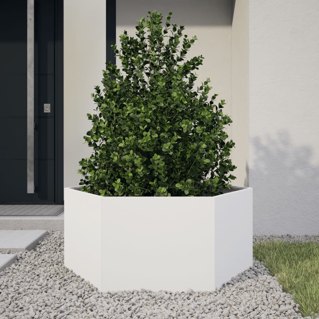 Vaso/floreira de jardim hexagonal 104x90x45 cm aço branco