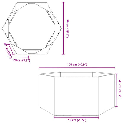 Vaso/floreira de jardim hexagonal 104x90x45 cm aço branco