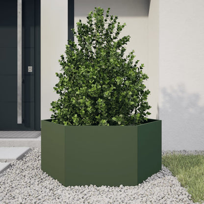 Vaso/floreira de jardim hexagonal 104x90x45 cm aço verde