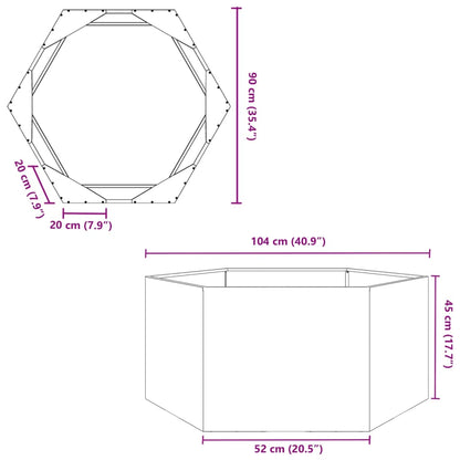 Vaso/floreira de jardim hexagonal 104x90x45 cm aço verde