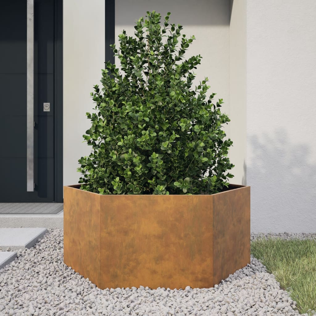 Vaso/floreira de jardim hexagonal 104x90x45 cm aço corten