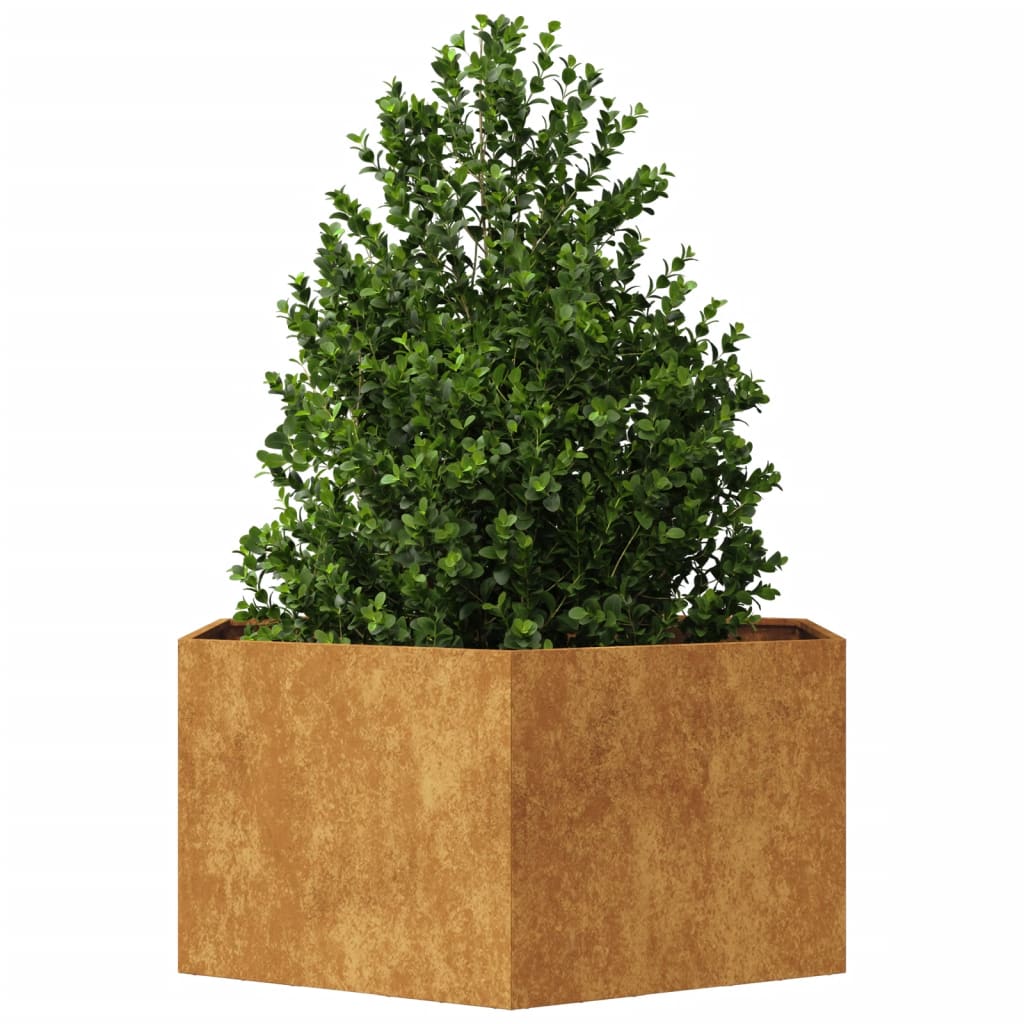 Vaso/floreira de jardim hexagonal 104x90x45 cm aço corten