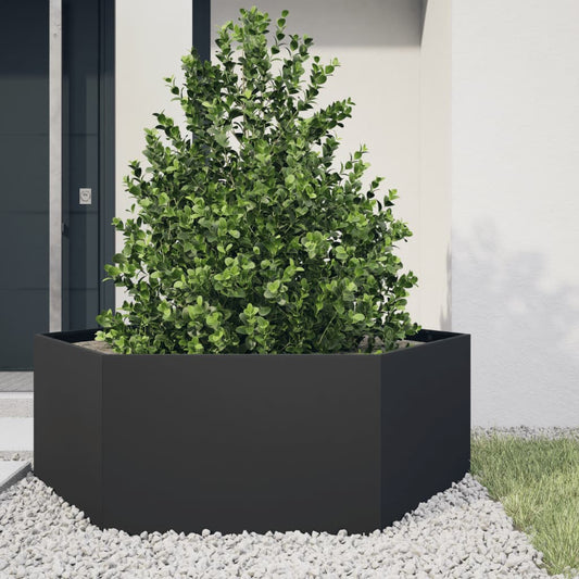 Vaso/floreira de jardim hexagonal 138x120x45 cm aço preto