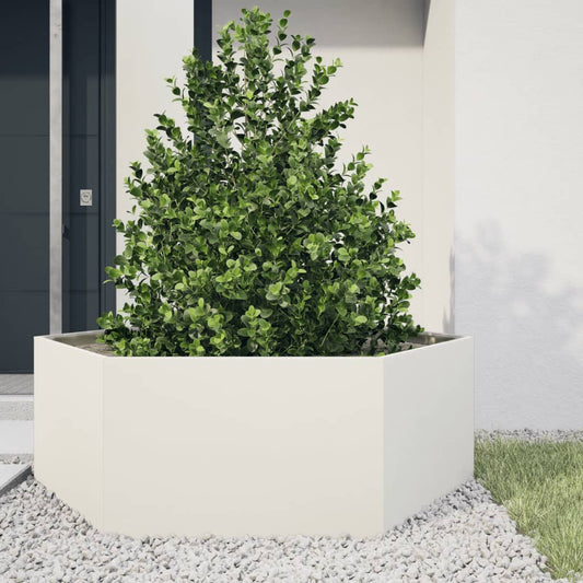 Vaso/floreira de jardim hexagonal 138x120x45 cm aço branco