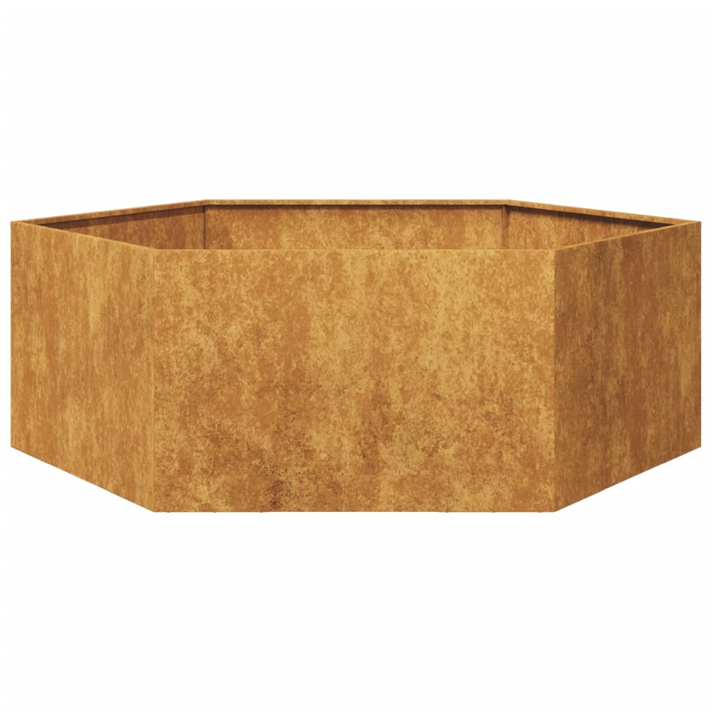 Vaso/floreira de jardim hexagonal 138x120x45 cm aço corten