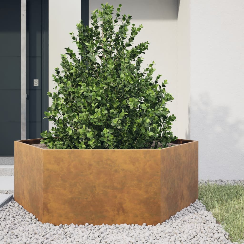 Vaso/floreira de jardim hexagonal 138x120x45 cm aço corten