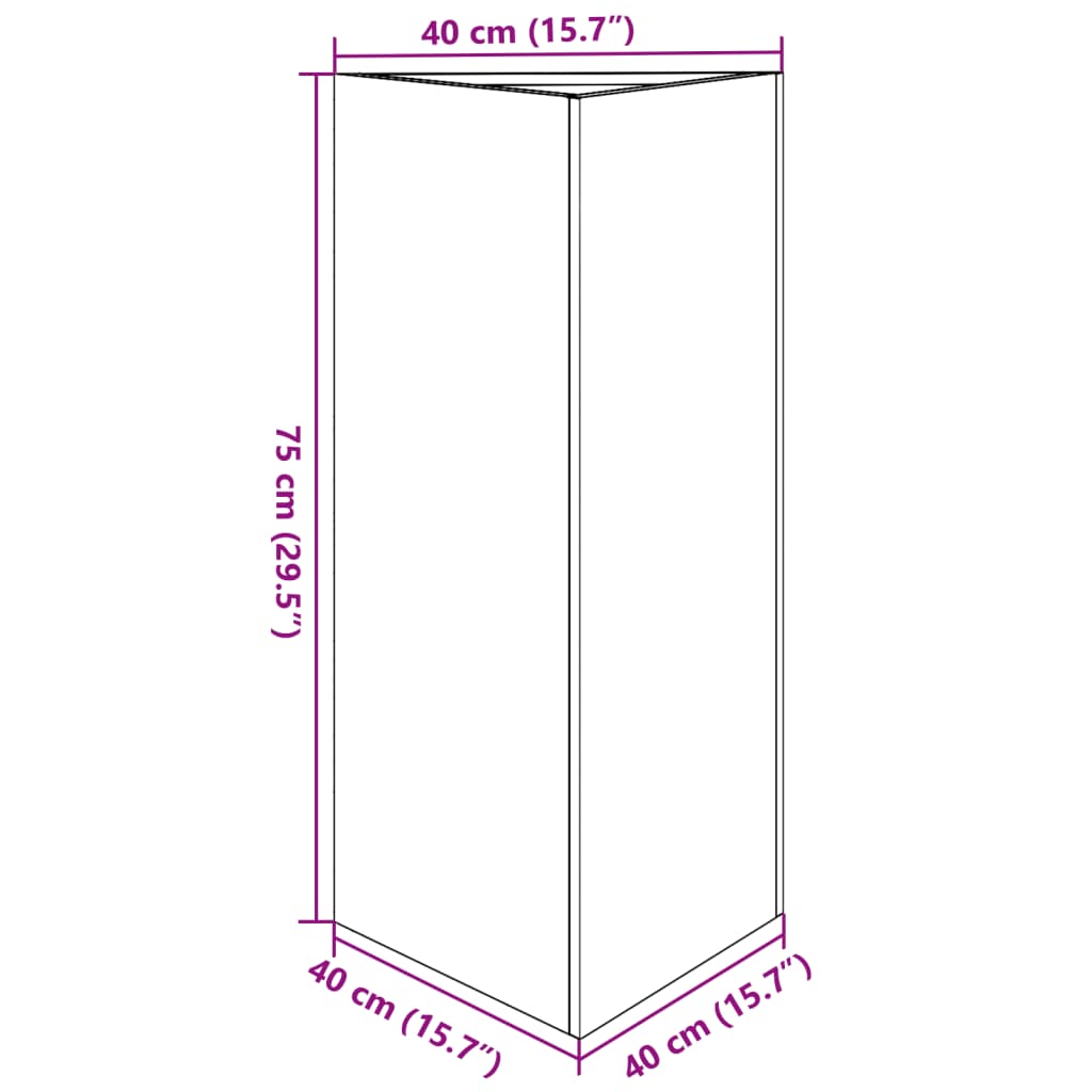 Vaso/floreira de jardim triangular 40x34,5x70 cm aço preto