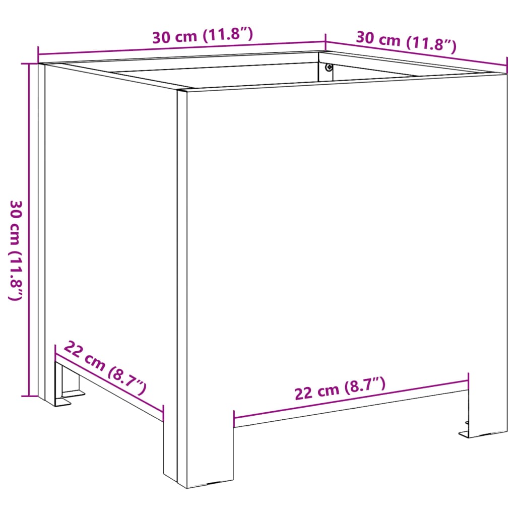 Vaso/floreira de jardim 30x30x30 cm aço preto