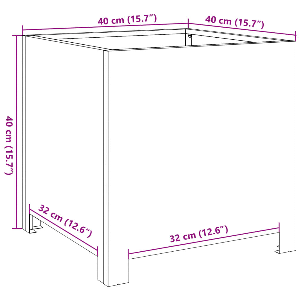 Vaso/floreira de jardim 40x40x40 cm aço branco