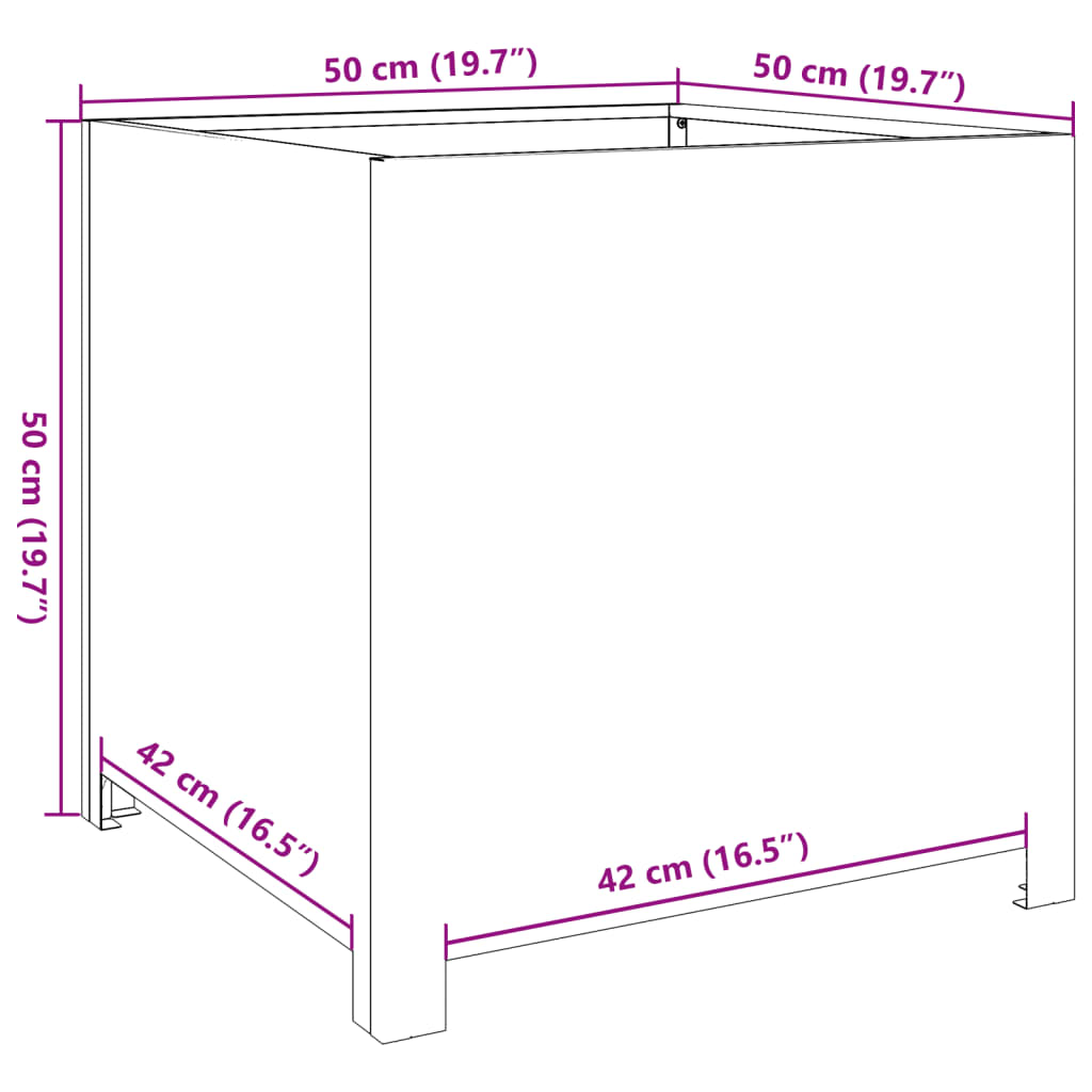 Vaso/floreira de jardim 50x50x50 cm aço preto