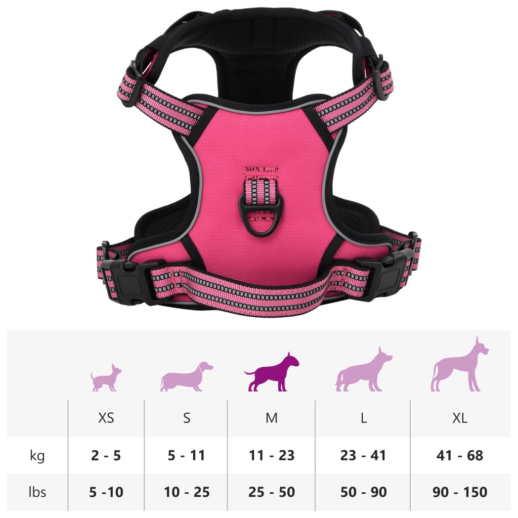 Peitoral para cães com faixas refletoras ajustável M rosa