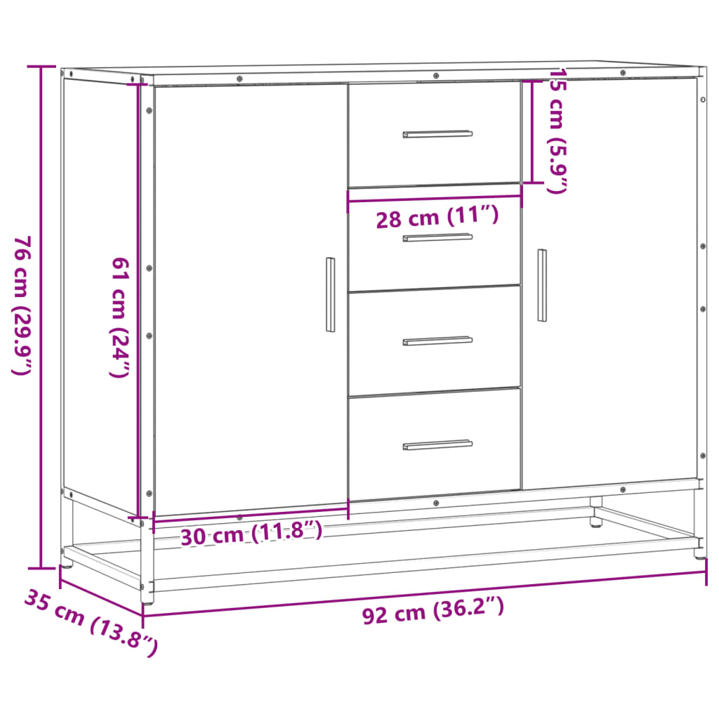 Aparador 92x35x76 cm derivados de madeira cinzento sonoma