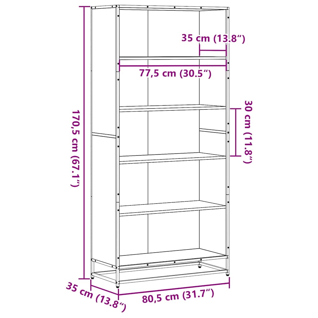 Estante 80,5x35x170,5 cm derivados de madeira cinzento sonoma