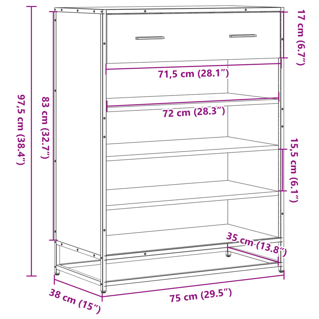 Sapateira 75x38x97,5 cm deriv. de madeira/metal cinzento sonoma