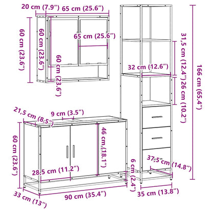 3 pcs Conjunto móveis casa de banho madeira proc. cinza sonoma