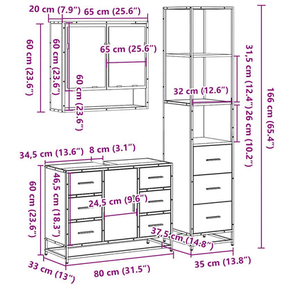 3 pcs Conjunto móveis casa de banho madeira proc. cinza sonoma