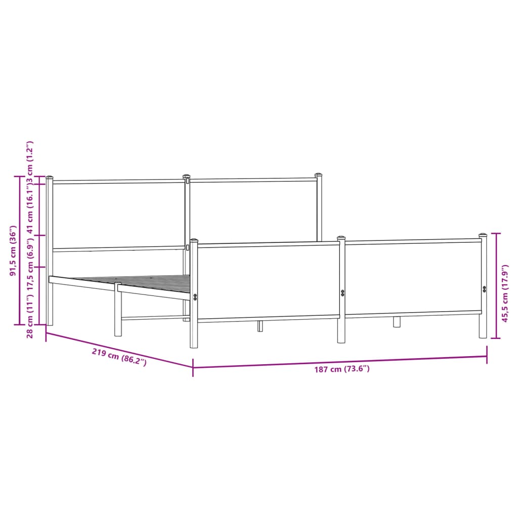 Estrutura de cama sem colchão 183x213cm metal carvalho sonoma