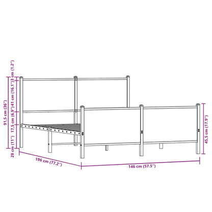 Estrutura de cama sem colchão 140x190cm metal carvalho castanho