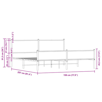 Estrutura de cama sem colchão 193x203cm metal carvalho sonoma