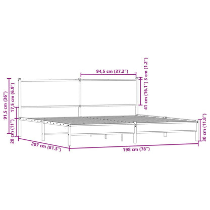Estrutura cama sem colchão 193x203 cm metal carvalho castanho