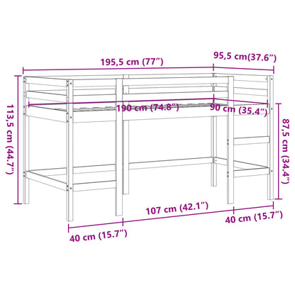 Cama alta p/criança c/escada 90x190cm pinho maciço castanho-mel