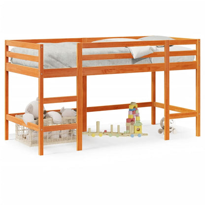 Cama alta p/criança c/escada 90x190cm pinho maciço castanho-mel