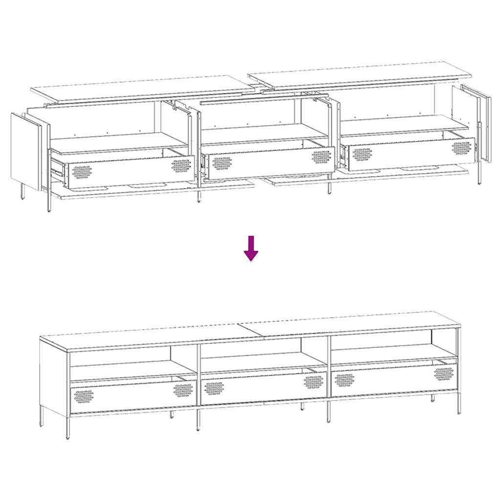 Móvel de TV 202x39x43,5 cm aço laminado a frio antracite