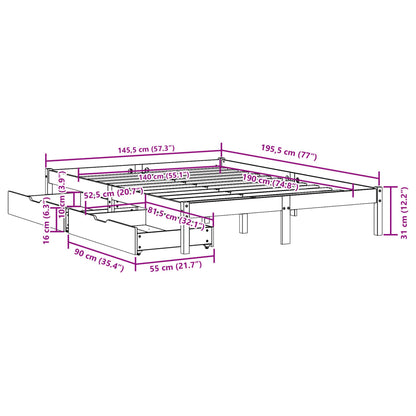 Cama sem colchão 140x190 cm madeira de pinho maciça branco