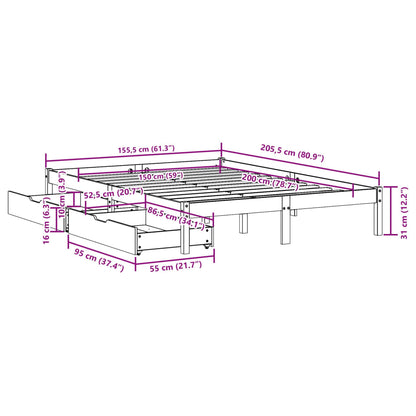 Cama sem colchão 150x200 cm madeira de pinho maciça branco