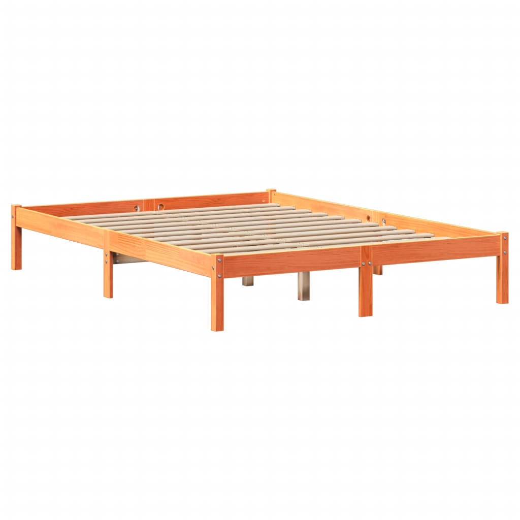 Cama sem colchão 135x190 cm madeira pinho maciça castanho-mel