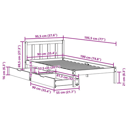 Cama sem colchão 90x190 cm madeira de pinho maciça branco