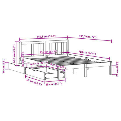 Cama sem colchão 135x190 cm madeira de pinho maciça