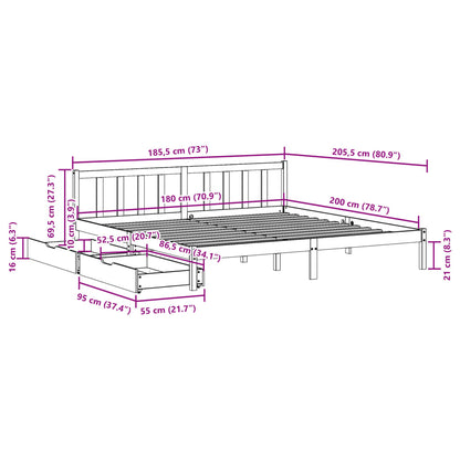 Cama sem colchão 180x200 cm madeira de pinho maciça branco