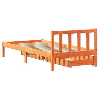 Cama sem colchão 75x190 cm madeira de pinho maciça castanho-mel