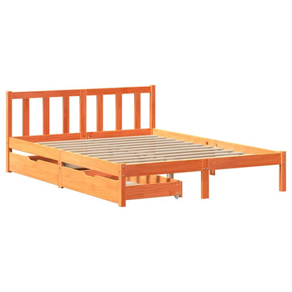 Cama sem colchão 135x190 cm madeira pinho maciça castanho-mel