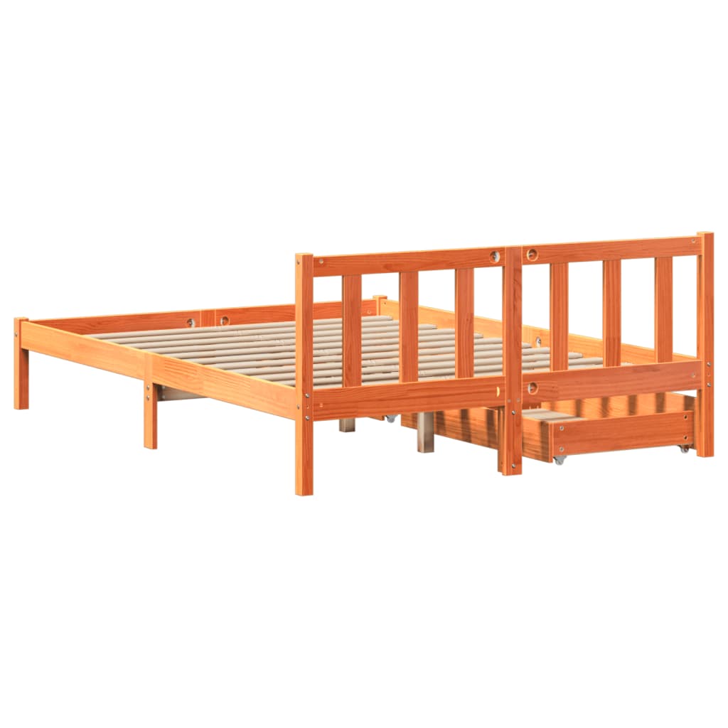 Cama sem colchão 135x190 cm madeira pinho maciça castanho-mel