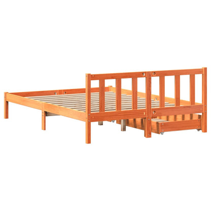 Cama sem colchão 135x190 cm madeira pinho maciça castanho-mel