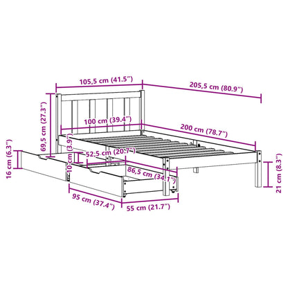 Cama sem colchão 100x200 cm pinho maciço castanho-mel