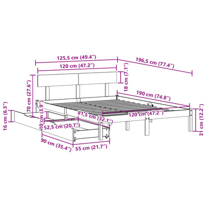 Cama sem colchão 120x190 cm madeira de pinho maciça branco