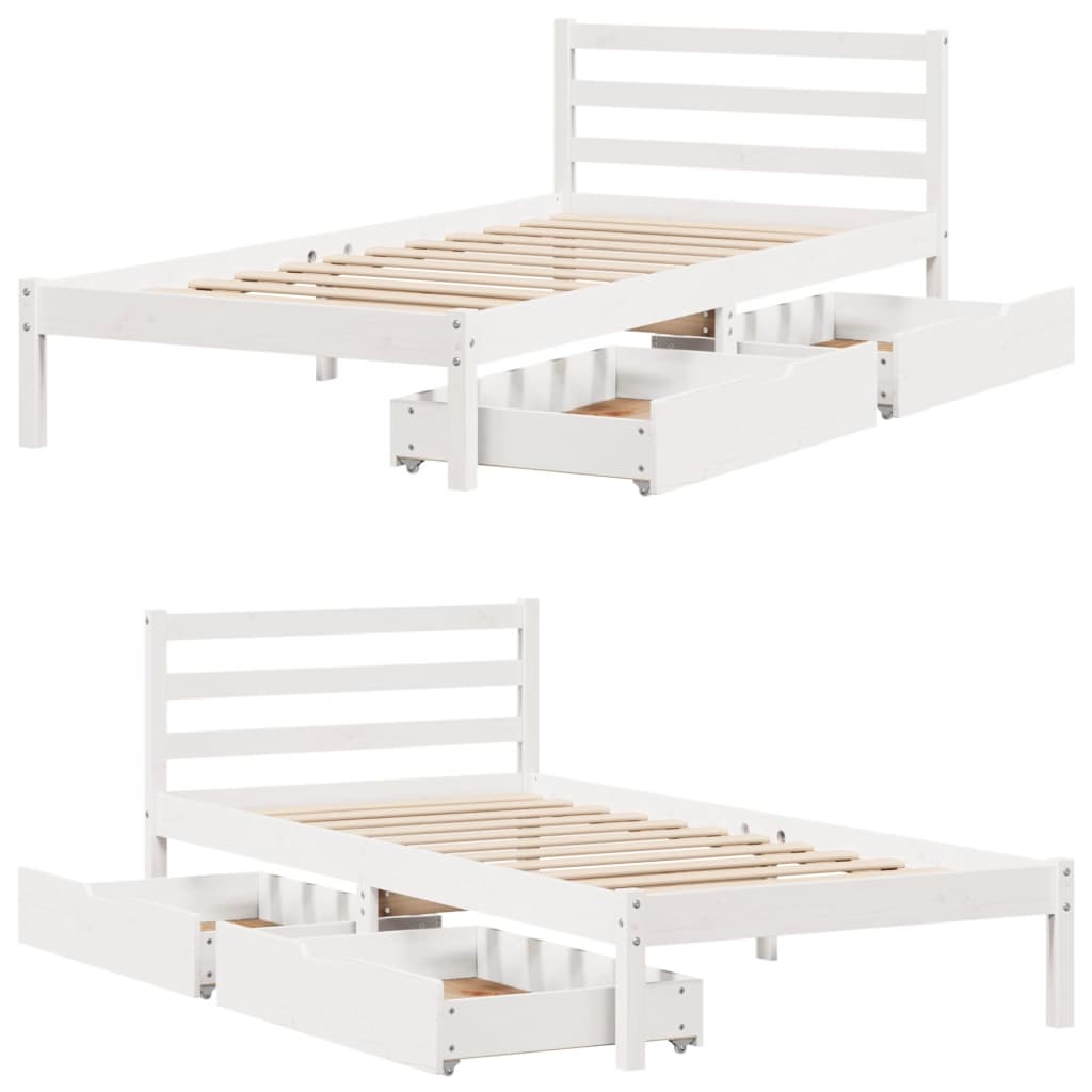 Cama sem colchão 75x190 cm madeira de pinho maciça branco