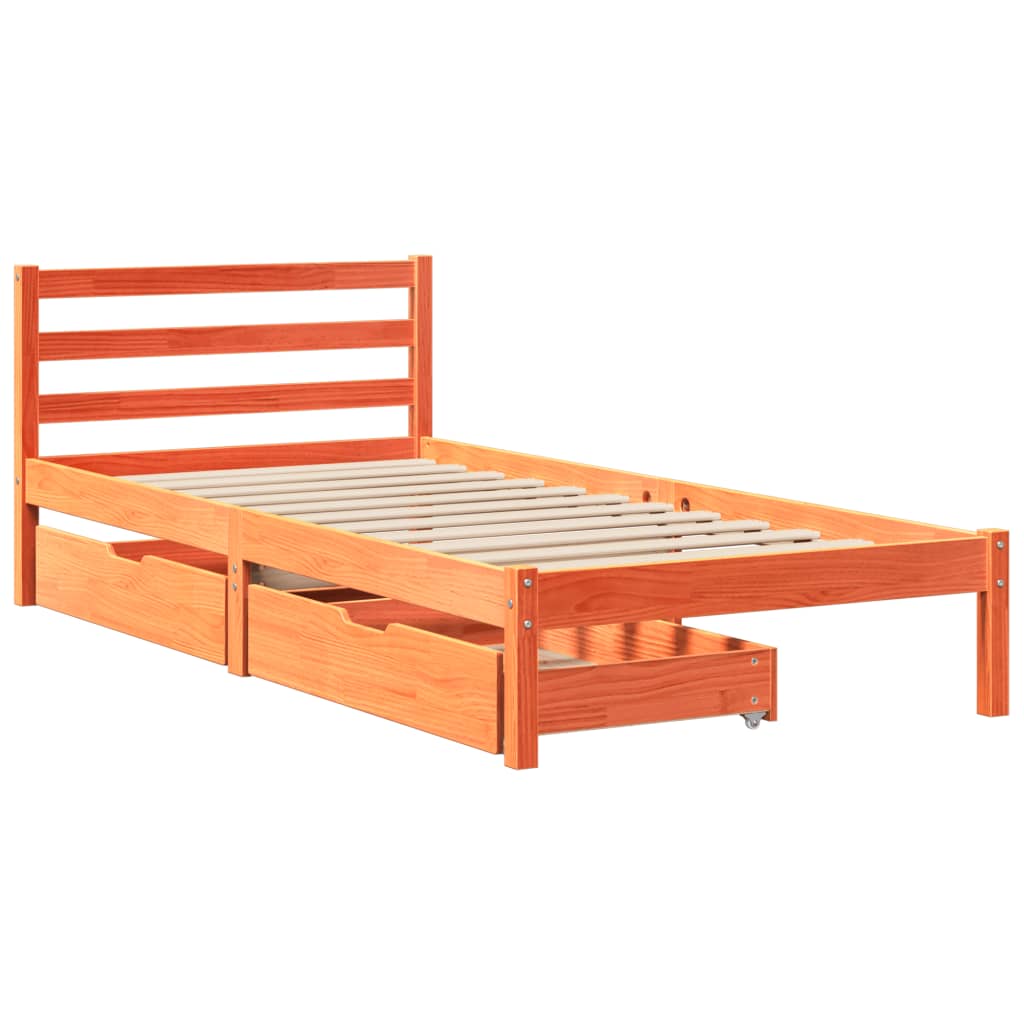 Cama sem colchão 75x190 cm madeira de pinho maciça castanho-mel